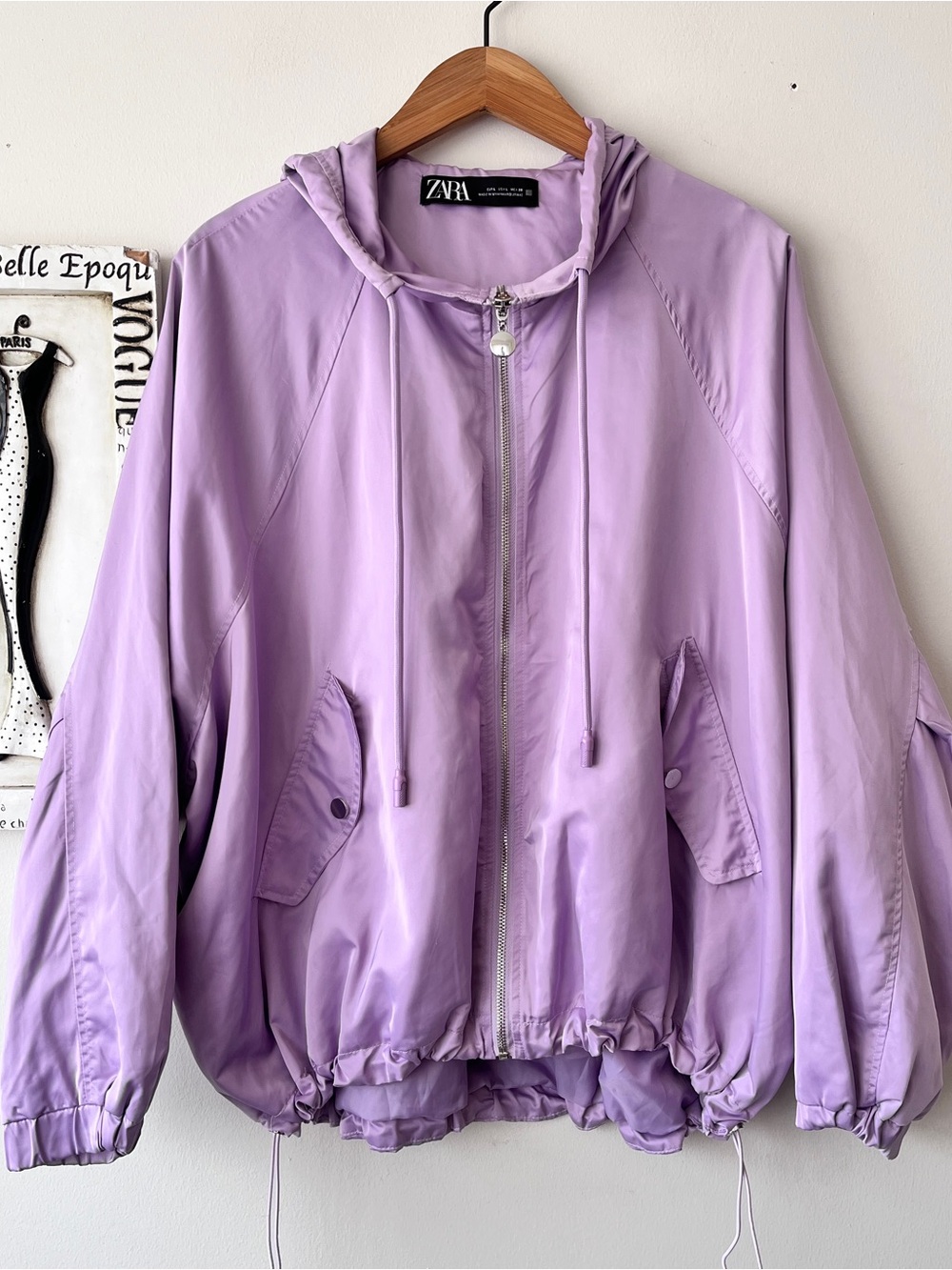 Zara Women’s Purple Hooded Windbreaker Bomber Jacket Size L